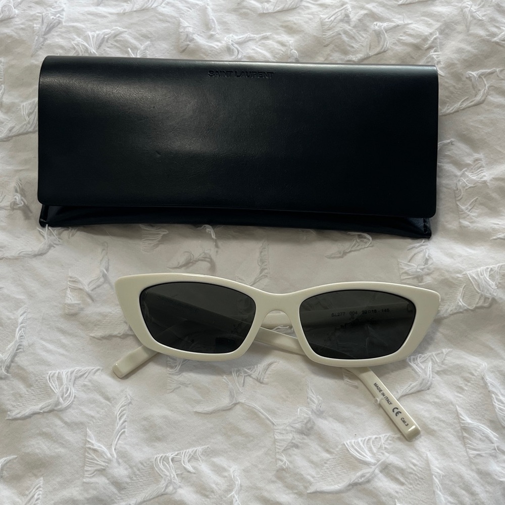 Saint Laurent White Cat-Eye Sunglasses with Black Lenses